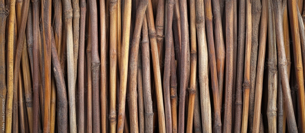 Leinwandbilder natural reed weaving texture displayed in warm brown hues with vertical lines, creating an organic b