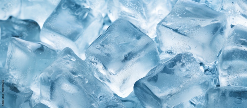 Aufkleber transparent ice cubes arranged closely together with sharp edges and glistening surfaces against a s