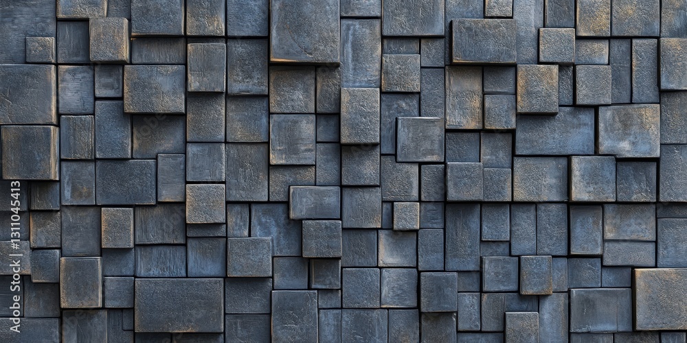 Poster abstract cube wall texture: a textured wall composed of numerous, varying-sized cube blocks creates 