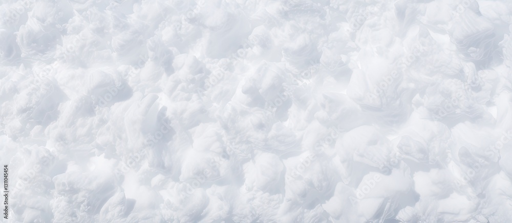 Poster snowy white textured surface shot from above with soft, fluffy patterns; ideal for design use; brigh