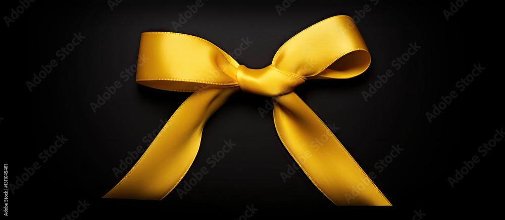 Aufkleber Elegant golden ribbon bow on a black background with smooth fabric texture creating a luxurious and festive appearance for gift decoration.