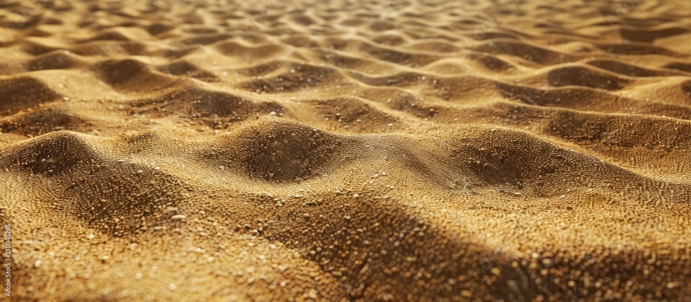 Poster soft golden sand with gentle undulations at anyer beach, warm sunlight casting a soft glow, ideal fo