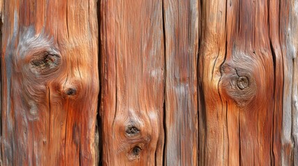A close-up view of a weathered wooden surface with various textures and patterns.