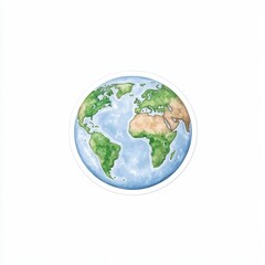 Fototapeta premium Global Sticker Style Globe with Photorealistic Details on White Background - Educational and Informative Theme