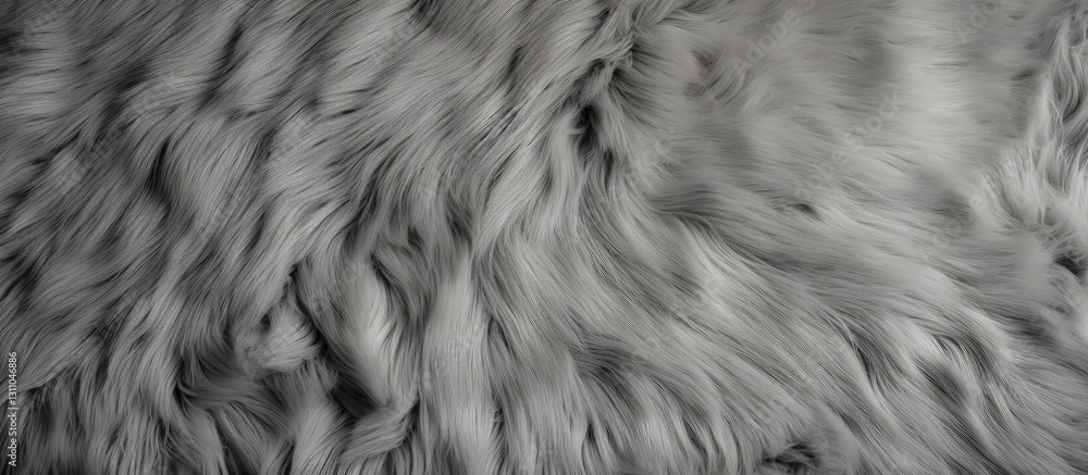 Fototapete Soft gray fur background with wavy texture in a top-down view, ideal for text overlay, featuring smooth gradients and ample copy space.