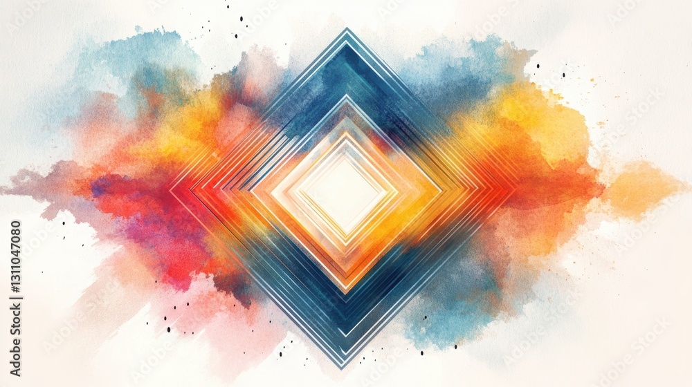 Poster abstract square watercolor: a vibrant abstract artwork centered on a series of overlapping squares, 