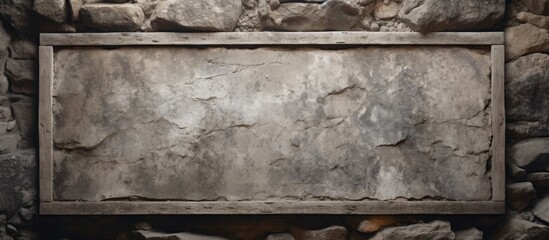 Uneven stone sign frame in earthy tones centered against a grunge background with ample copy space for text customization and design flexibility.