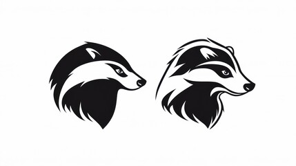 Obraz premium Two badger head illustrations, profile view, white background, logo design