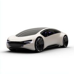 Futuristic Concept Car with Glowing Dashboard and Angular Lines on White Background - Innovation and Technology Theme