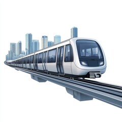 Naklejka premium Futuristic Monorail System Gliding Through Urban Metropolis - Photorealistic Sticker Style Illustration of Modern Transportation Technology