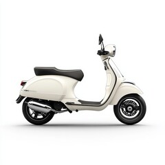 Urban Commute Convenience - Photorealistic Scooter in Soft Metal Finish by Sidewalk with Stylish Details on White Background