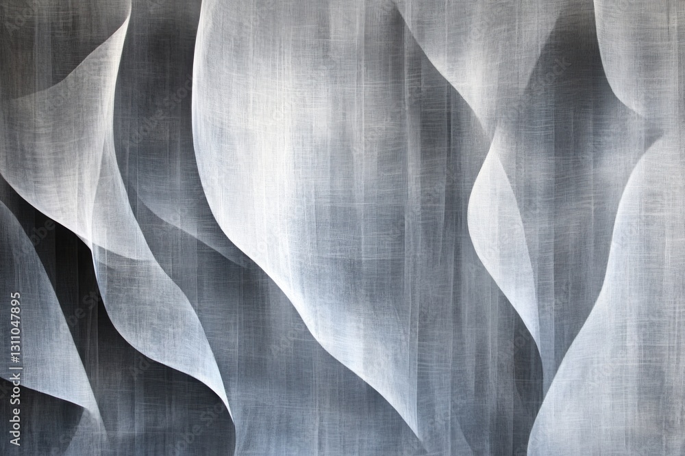Poster silver flow: abstract grayscale artwork featuring fluid, organic shapes suggesting movement and ethe
