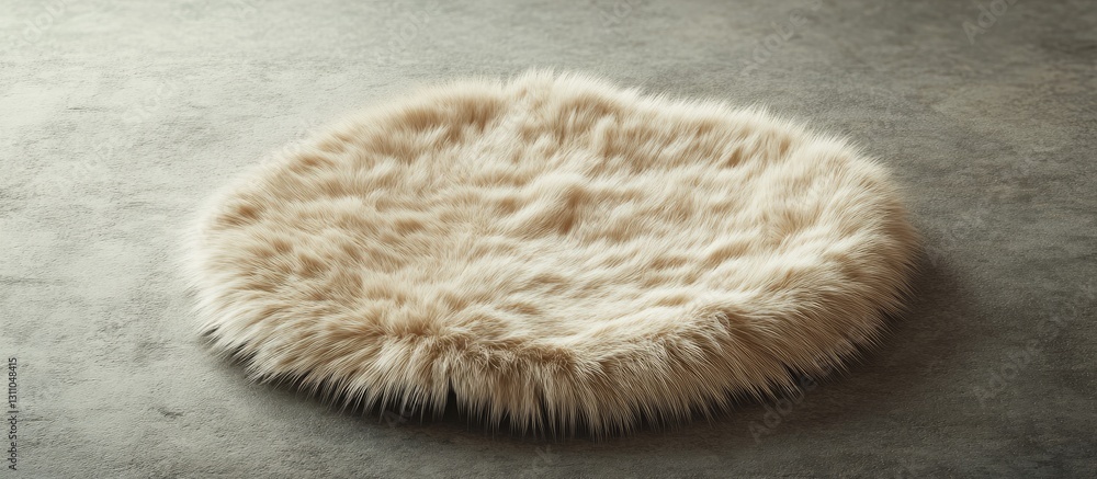 Aufkleber soft beige artificial fur round pelt resting on a stone surface, enhancing dining area aesthetics wi