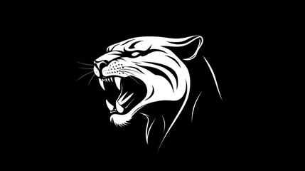 Fototapeta premium Roaring panther head profile, black background, wildlife, vector art, logo design