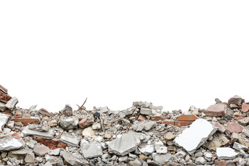 Photo of the rubble after an earthquake, isolated on Transparent PNG format Background. 