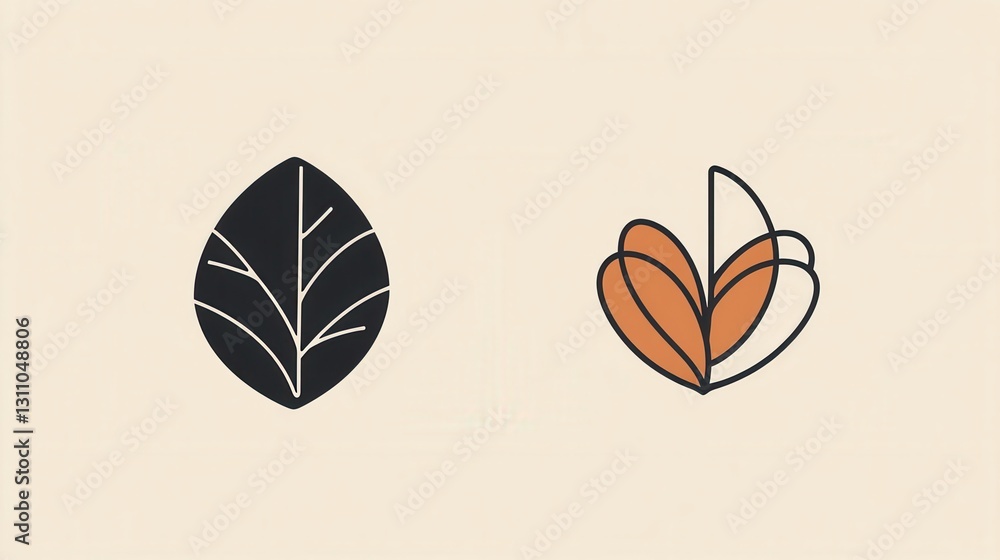 Poster minimalist nut logo featuring almond and walnut in modern abstract line art style