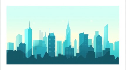 Obraz premium City Skyline Silhouette at Dawn, Urban Landscape, Peaceful Morning View, Stock Photo