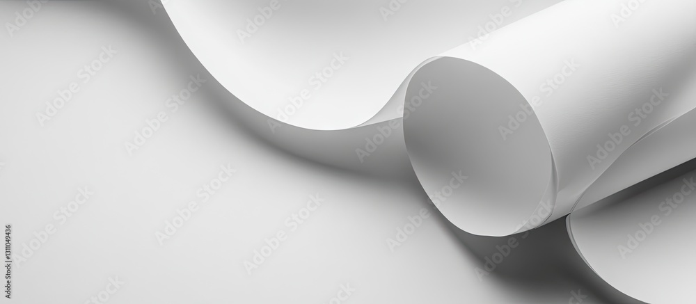 Leinwandbilder curled white paper on a light gray background with soft shadows showcasing smooth texture and elegan