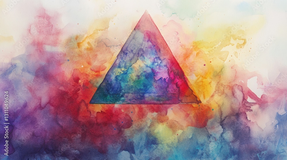 Poster geometric prism of color: a vibrant abstract composition featuring a central triangular prism, radia