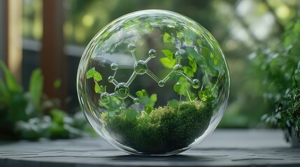 A transparent globe with CO chemical symbols inside, depicting trapped greenhouse gases.