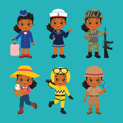Collection of cute girl in different profession. Labor day clip art