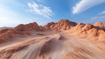 Fototapeta premium A wide-angle shot of a desert canyon with deep red rock formations.