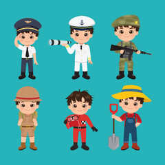 Collection of cute boy in different profession. Labor day clip art.