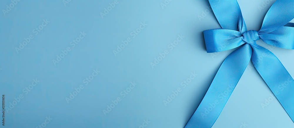 Aufkleber Blue background featuring a prominent blue ribbon tied in a bow positioned in the top right corner with ample copy space on the left side