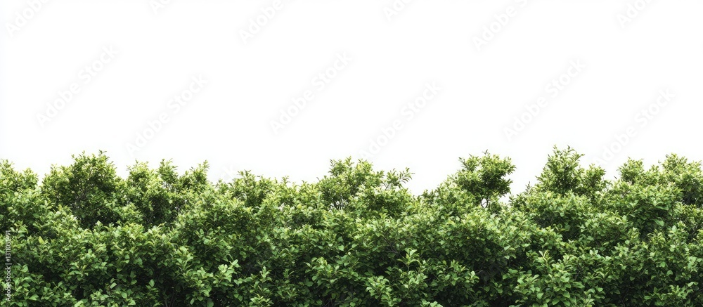 Poster Lush green tree line against a clean white background with varied foliage heights creating a vibrant natural border at the image's bottom edge.