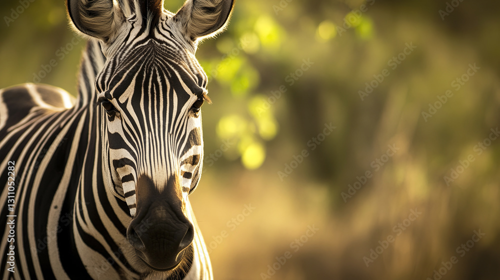 Poster close up of zebra with sharp muzzle in natural setting