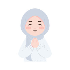Smiling Character in Hijab with Hands Together
