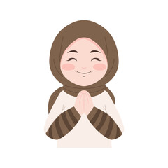 Smiling Character in Hijab with Hands Together