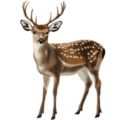 Fototapeta premium Deer isolated on white background with antlers and spotted fur