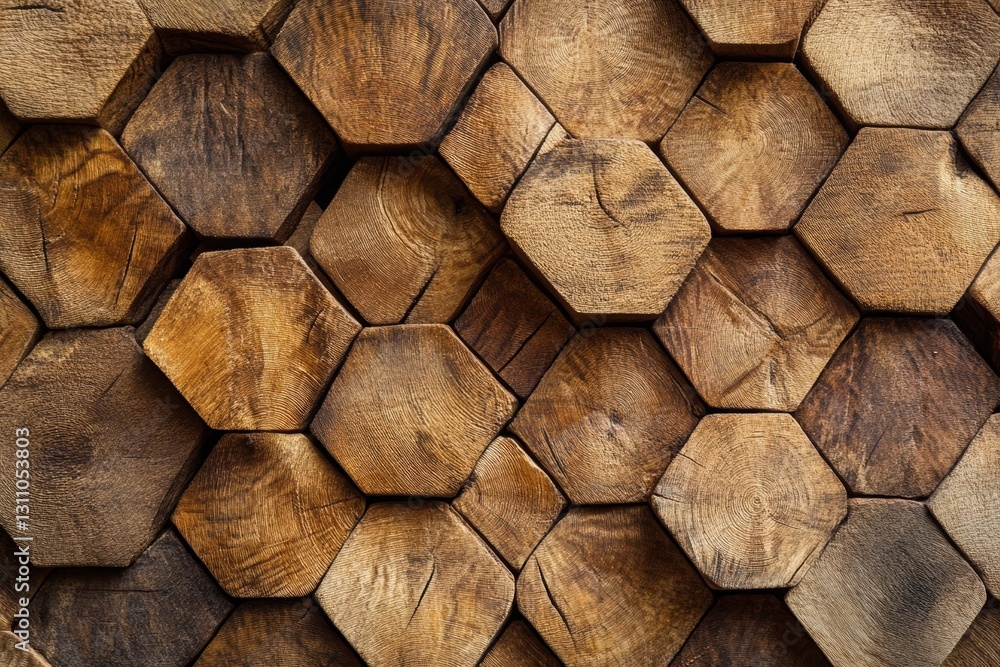 Poster hexagonal timber puzzle: a detailed close-up reveals a beautifully arranged array of hexagonal timbe