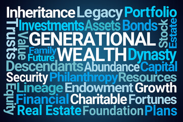 Generational Wealth Word Cloud on Blue Background