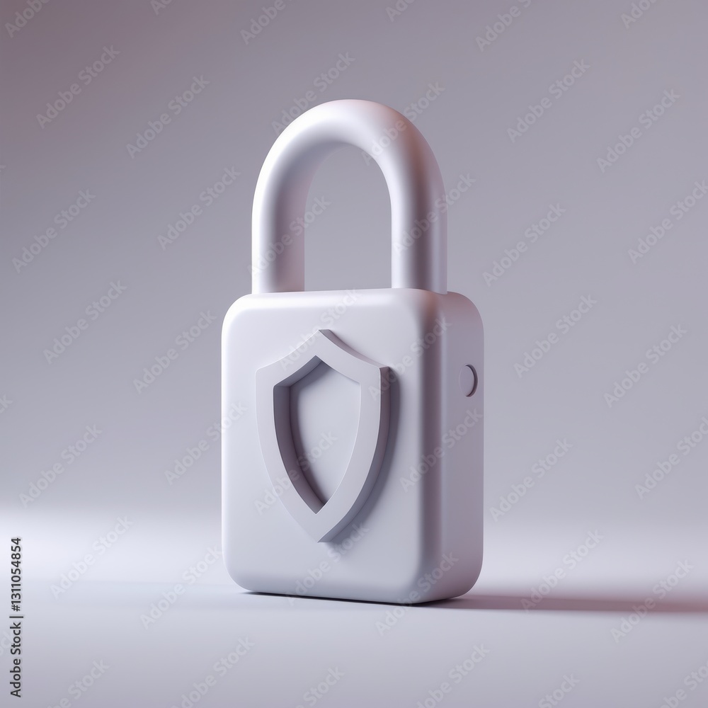 Poster white padlock with embossed shield 3d render