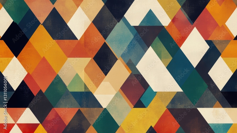 Poster geometric harmony: a vibrant geometric pattern composed of overlapping triangles and diamonds in a k