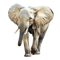 Fototapeta premium Elephant walking on white background, showcasing its large ears