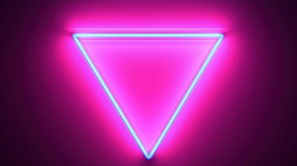 Neon Triangle Light in Bright Pink Glow Against Dark Background