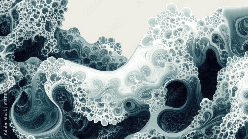 Poster oceanic abstraction: an artistic and abstract representation of ocean waves, showcasing intricate pa