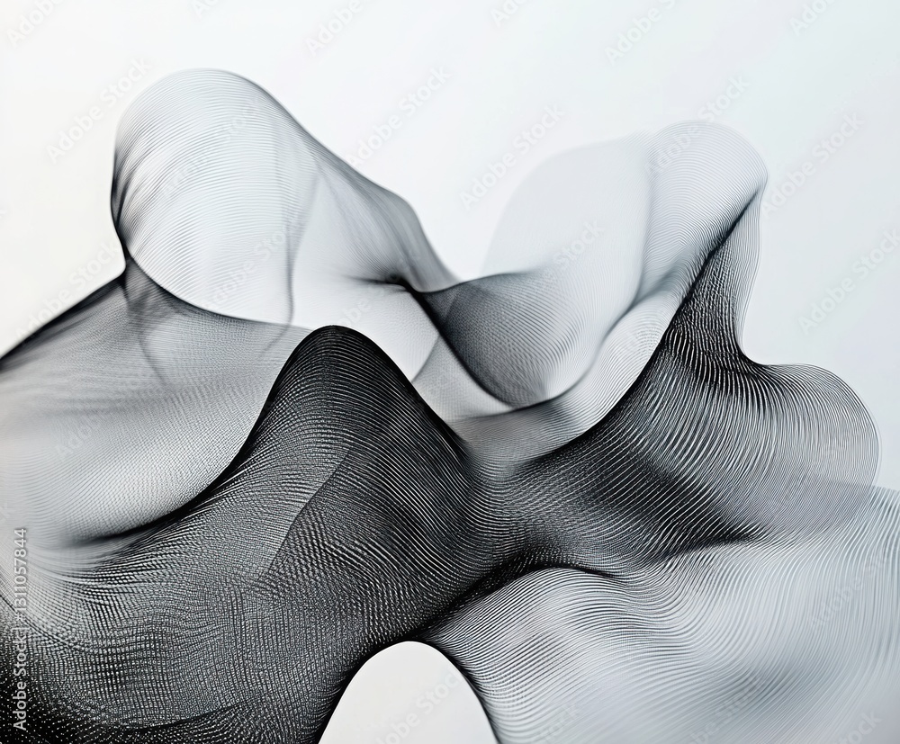Poster abstract wave form: an elegant, monochromatic display of flowing lines creates a dynamic, three-dime