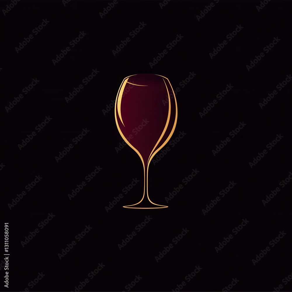 Poster Minimalist wine glass logo featuring abstract lines in deep red and gold colors for sophisticated branding and elegant presentations