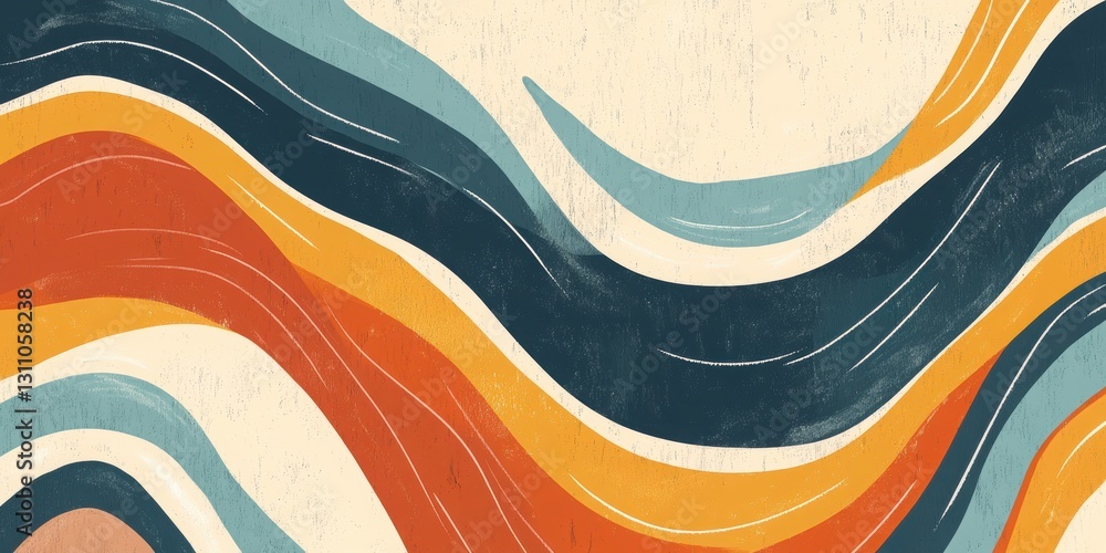 Poster abstract flow: a colorful abstract pattern with flowing, wavy lines in warm and cool tones evokes a 