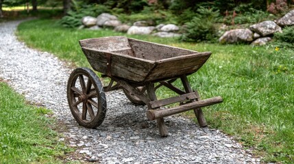 Fototapeta premium An old wooden wagon with a wooden seat and a metal handle.