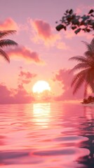 A beautiful pink sunset reflects across calm ocean water