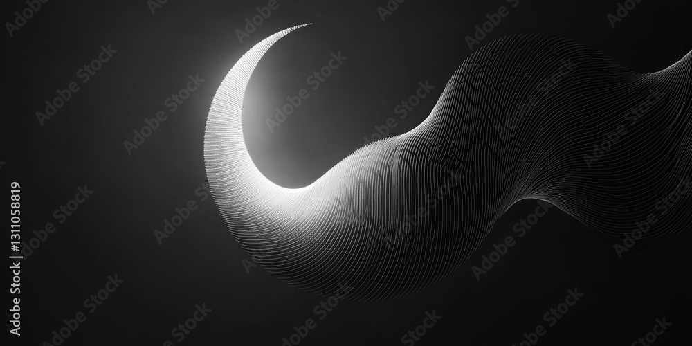 Poster abstract crescent curve: a captivating grayscale artistic rendering of a crescent shape formed by fl