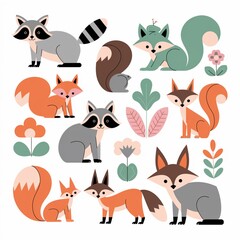 "Cute woodland animals clipart, adorable woodland animals illustration, charming woodland animals digital art, perfect for nursery decor, greeting cards, and kids&rsquo; designs"