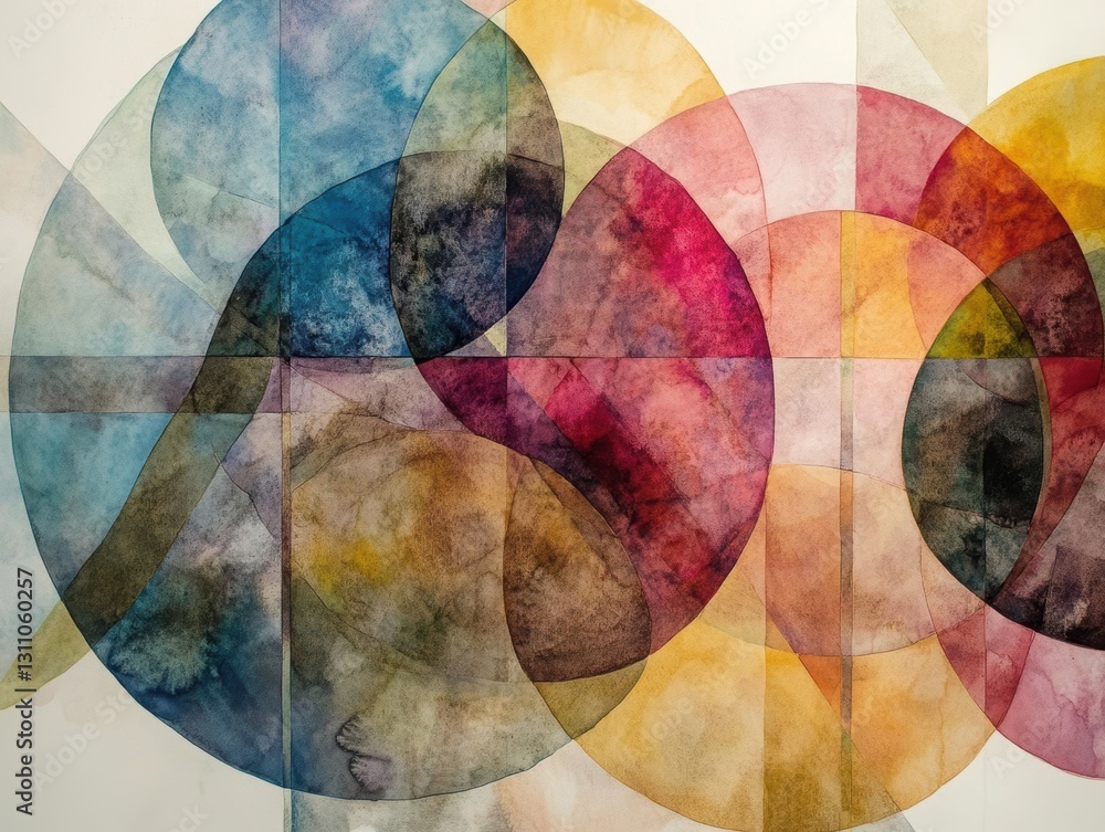 Poster abstract color harmony: a mesmerizing abstract artwork composed of overlapping translucent watercolo