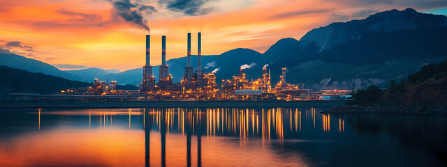 Obraz premium Industrial Refinery at Sunset