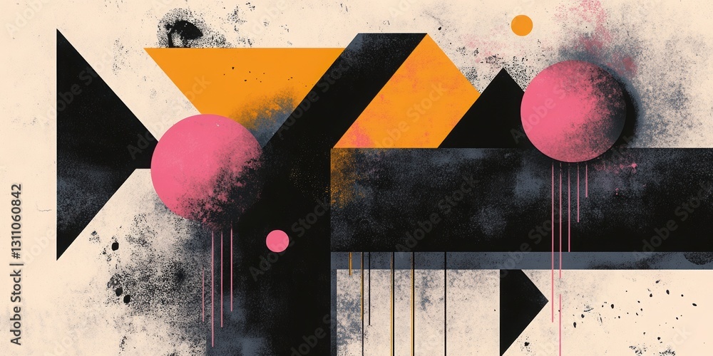 Poster geometric abstraction: an artistic geometric composition, using an arrangement of shapes, colors, an
